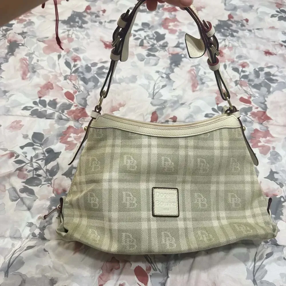 Dooney & Bourke Jacquard Signature Monogram Hobo Shoulder Bag with Leather Trim